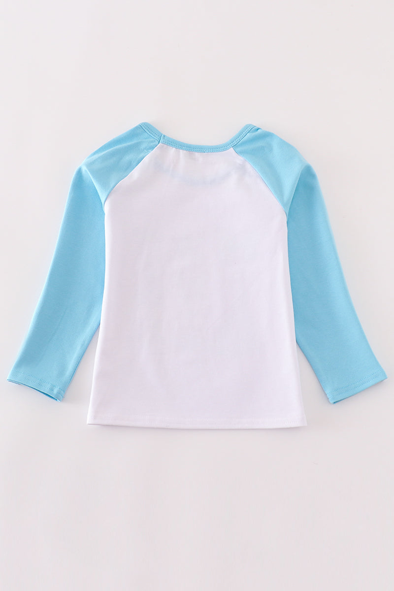 Sky princess bow print girl top