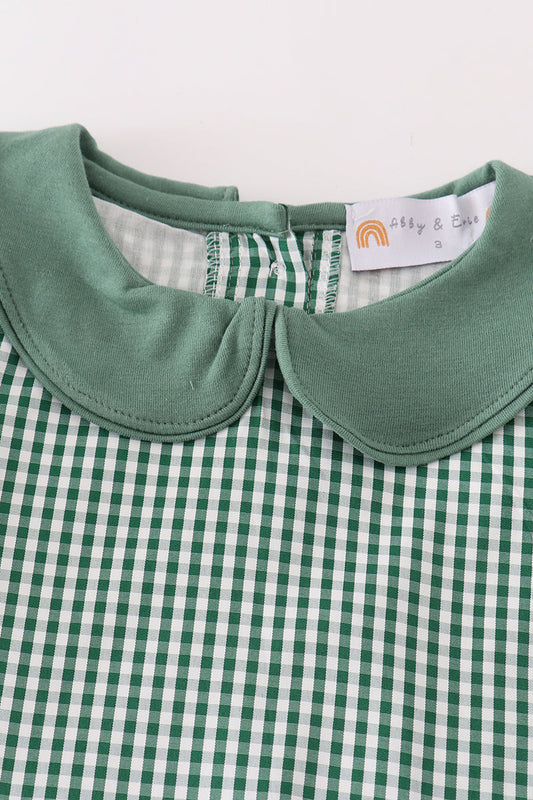 Green gingham pumpkin embroidery dress