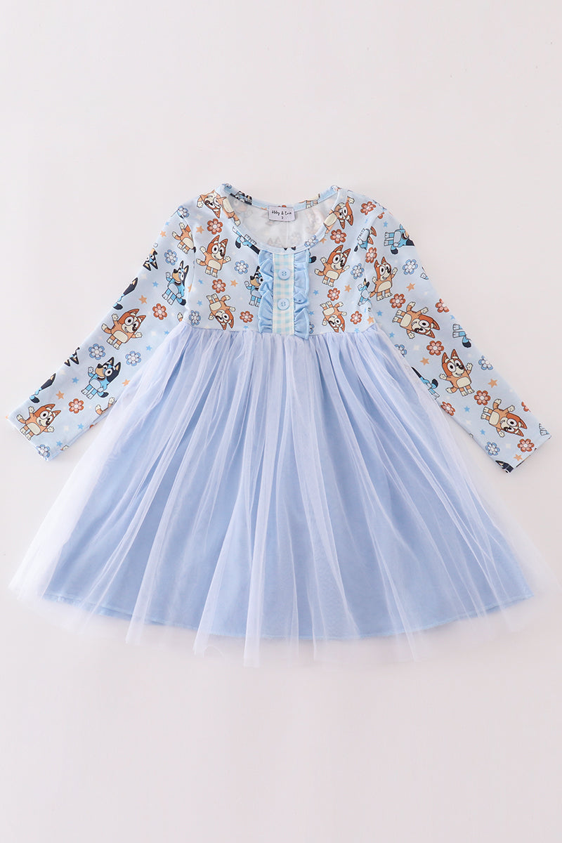 Blue character embroidery dress