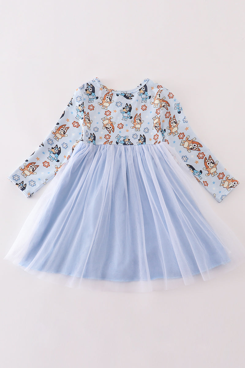 Blue character embroidery dress