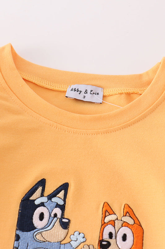 Orange character embroidery girl set