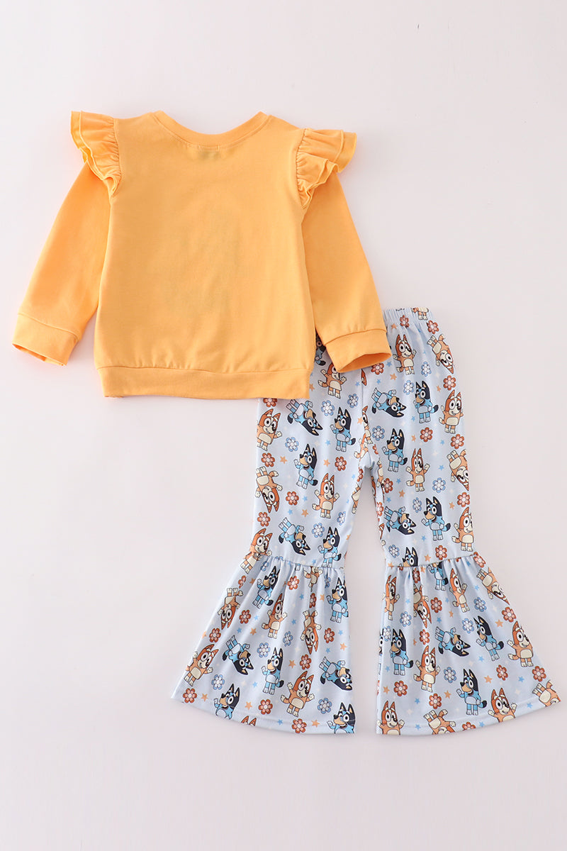 Orange character embroidery girl set