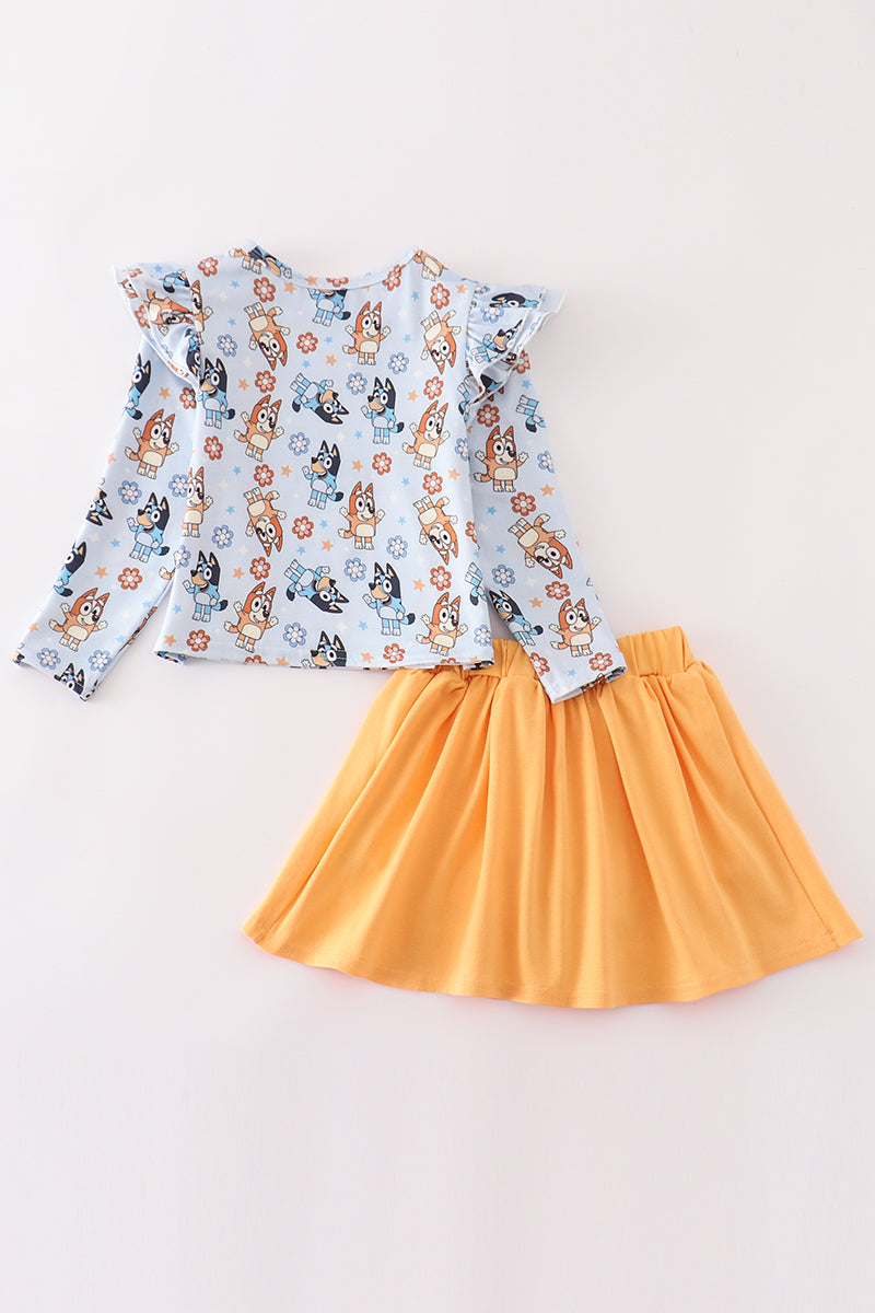 Orange character print girl skorts set