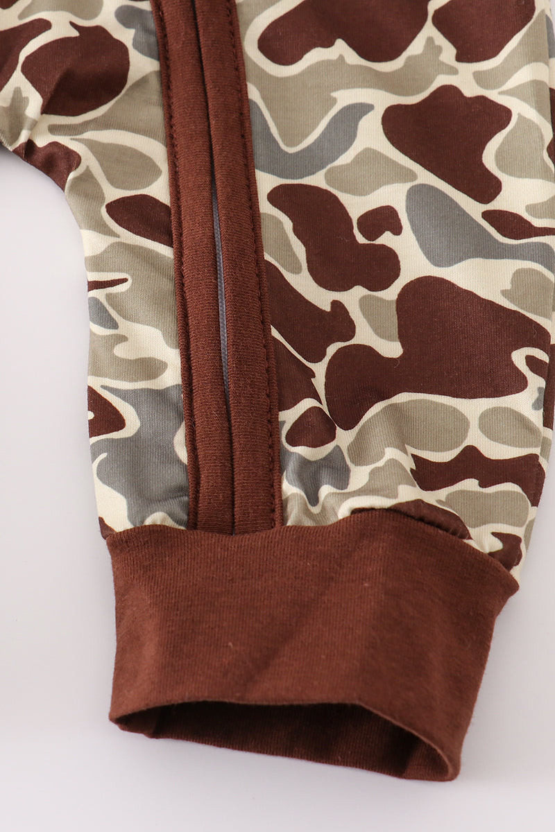 Camouflage ruffle zip boy romper