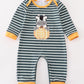 Green stripe cow pumpkin applique boy romper