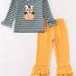 Green stripe cow pumpkin applique girl set