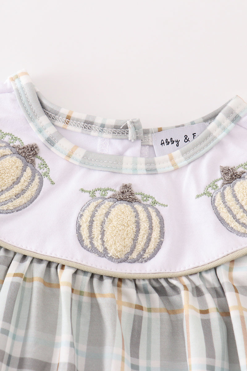 Pumpkin french knot plaid girl bubble