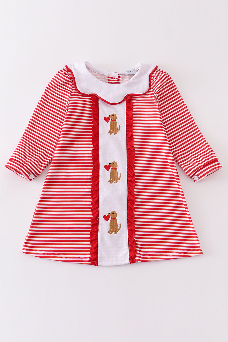 Red valentine puppy embroidery dress