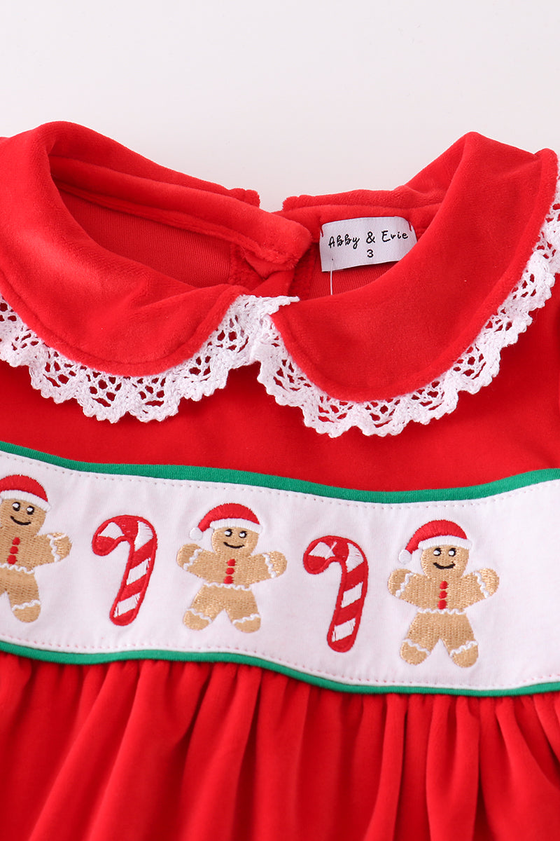 Red velvet christmas gingerbread embroidery girl set