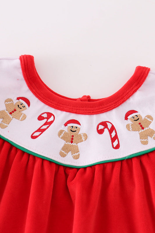 Red velvet christmas gingerbread embroidery girl bishop dress