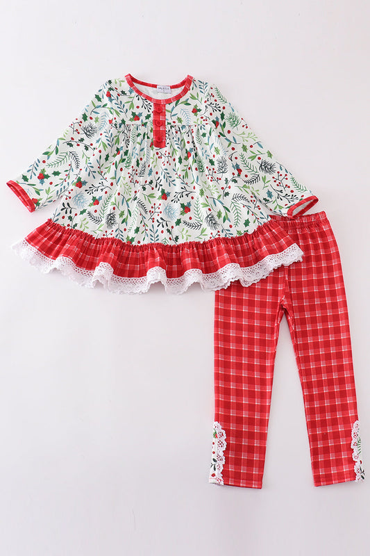 Christmas print girl ruffle set