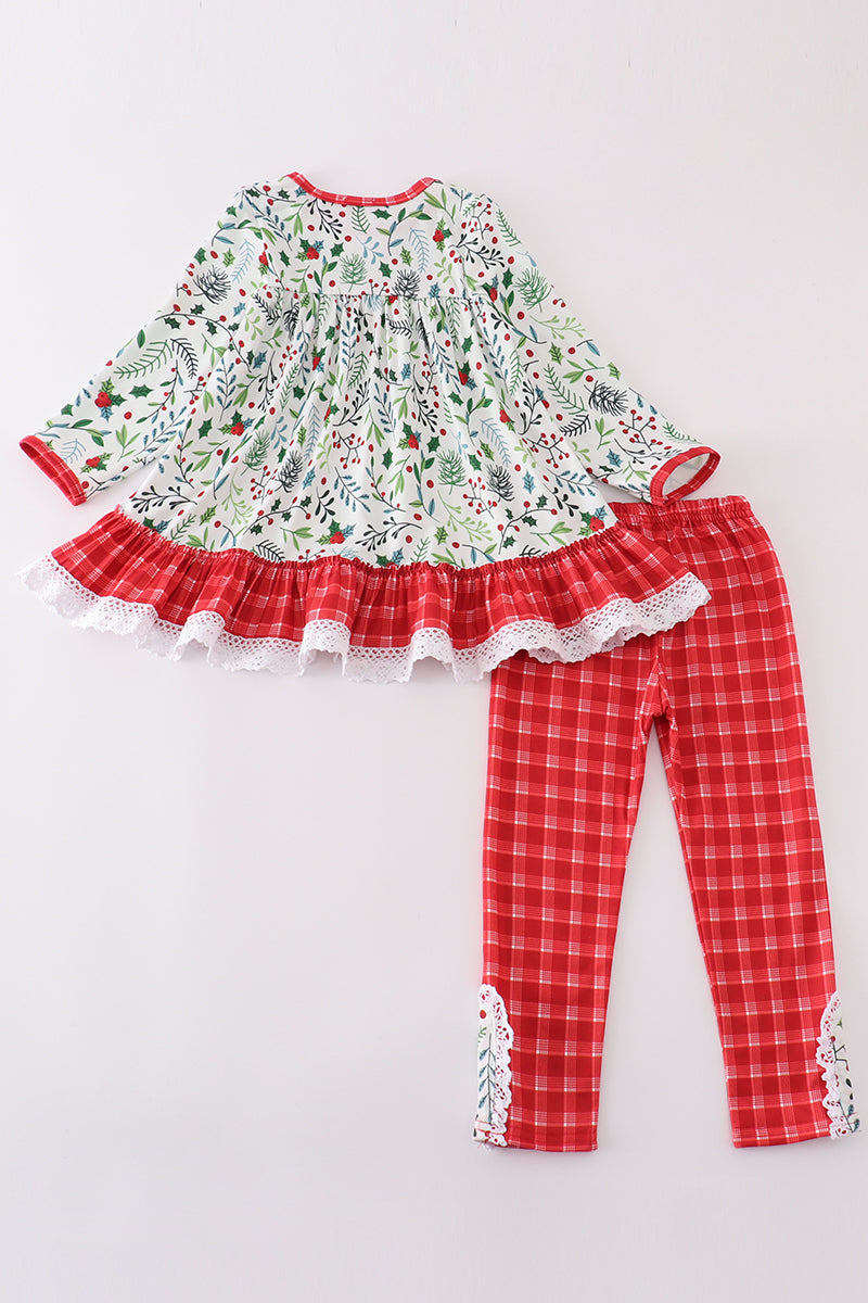 Christmas print girl ruffle set