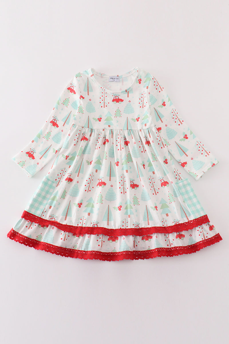 Christmas tree car print dress