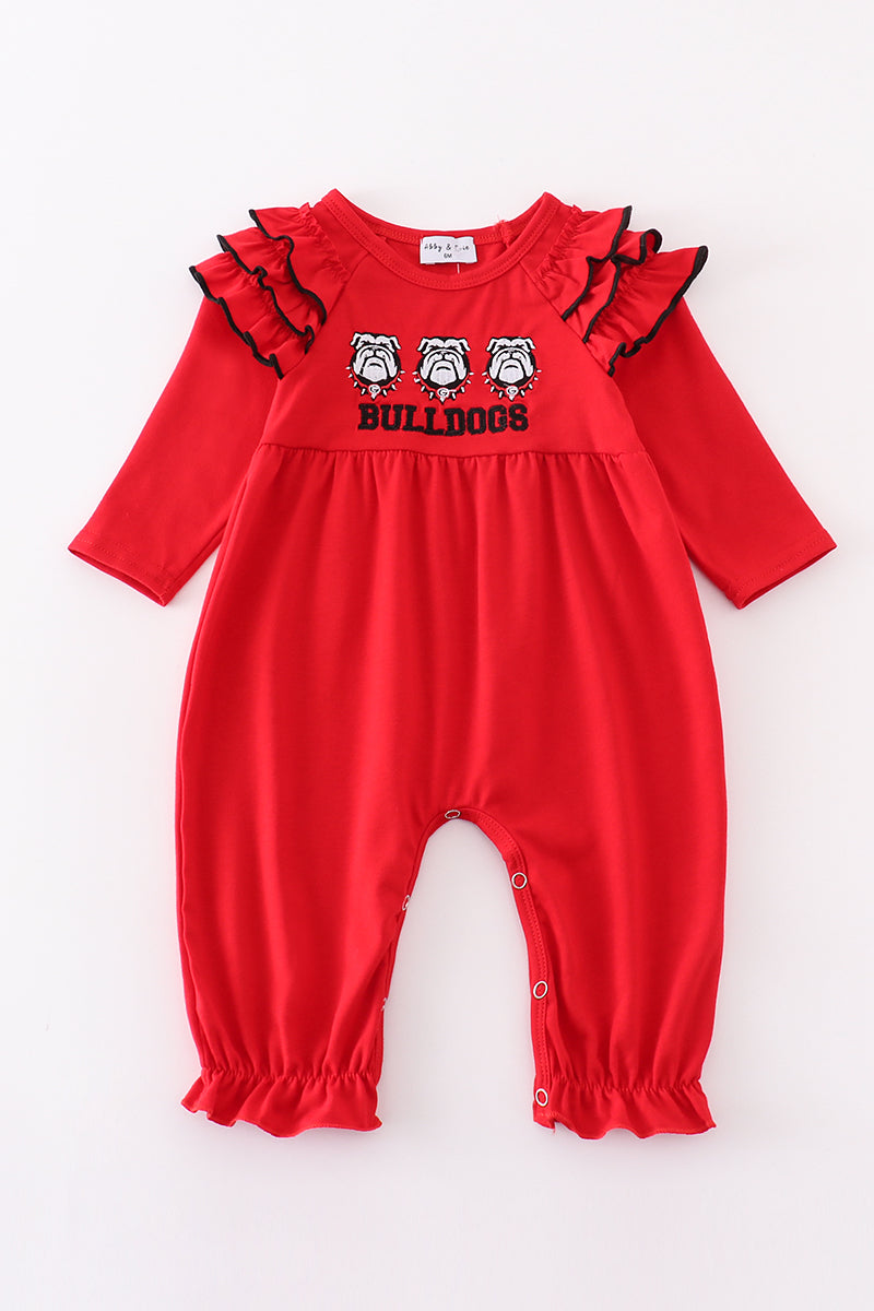 Red bulldogs embroidery girl romper