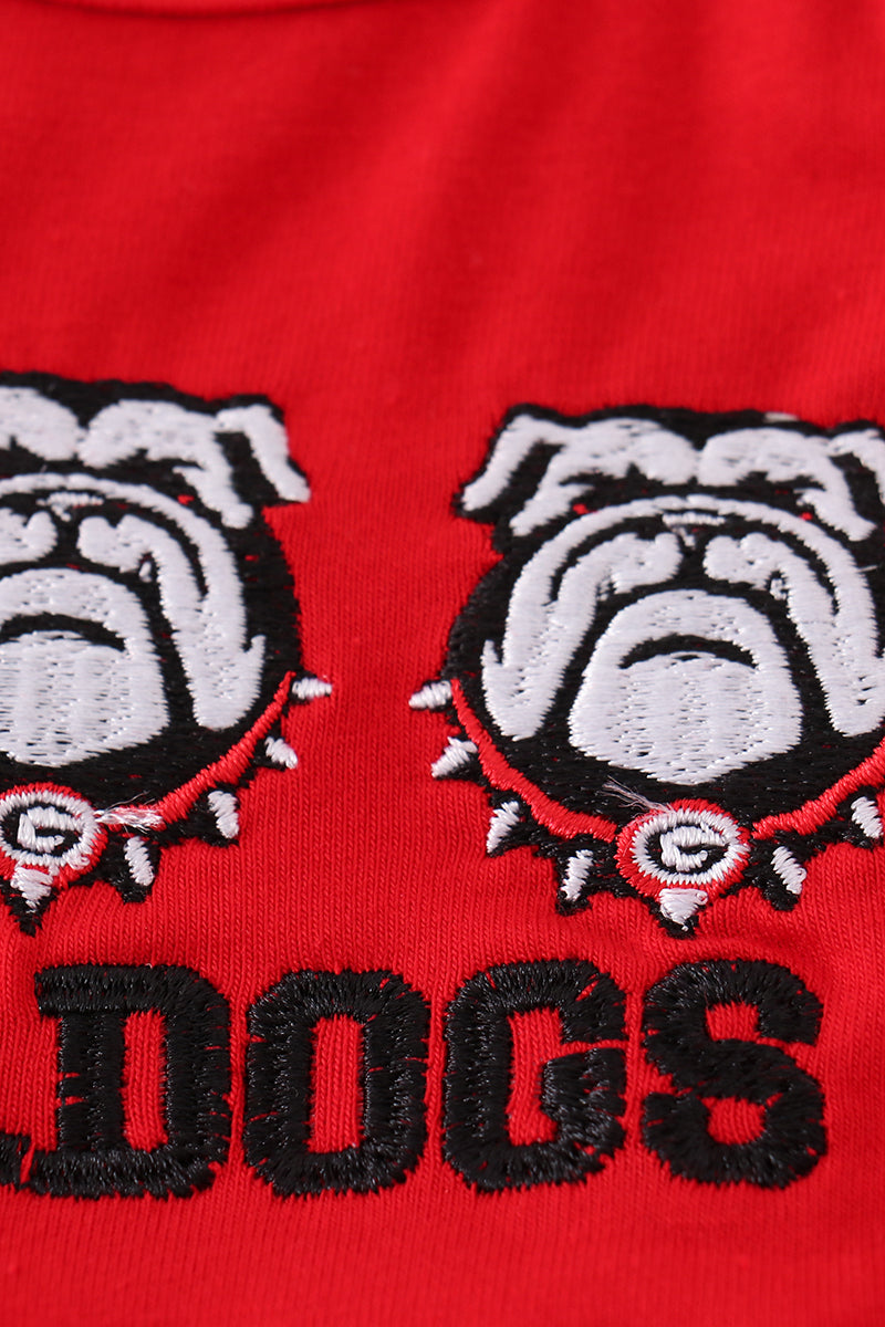 Red bulldogs embroidery girl romper