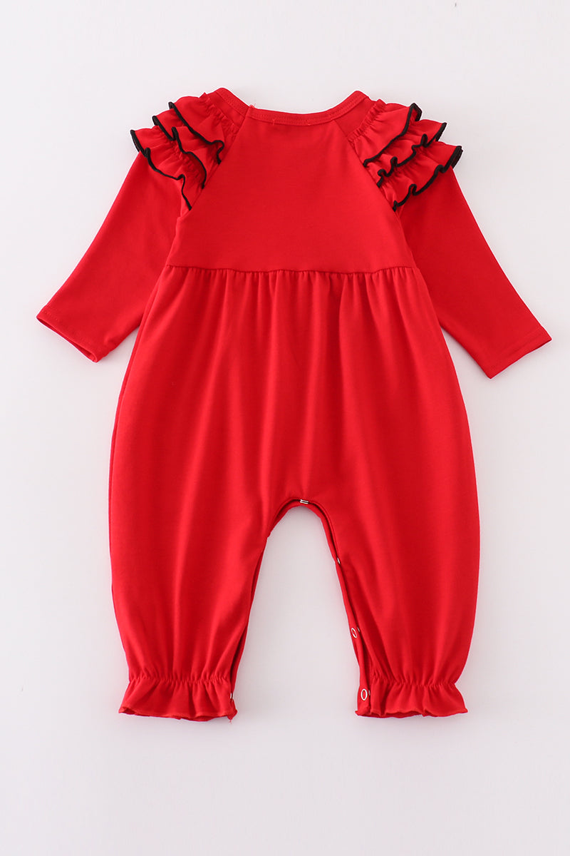 Red bulldogs embroidery girl romper