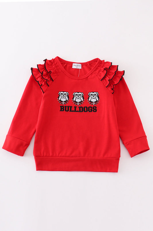 Red bulldogs embroidery girl top