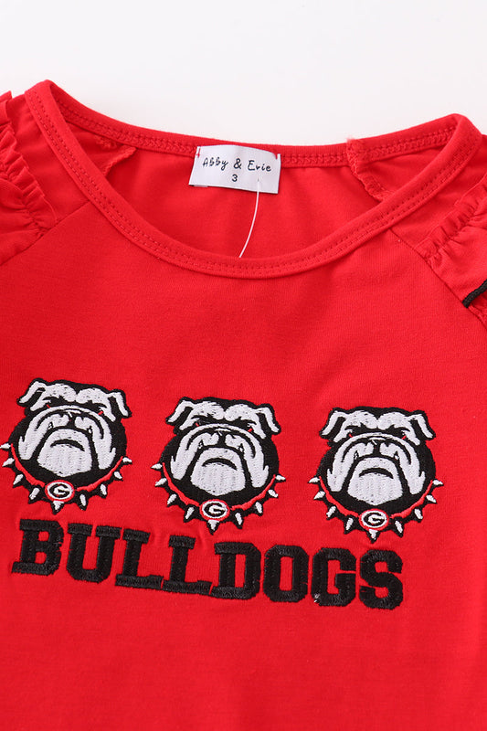 Red bulldogs embroidery girl top