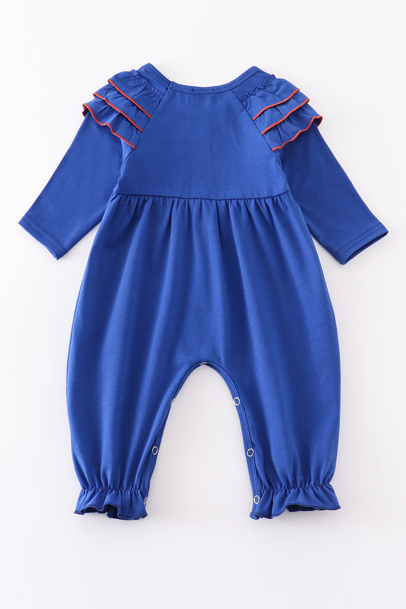 Blue chomp embroidery girl romper