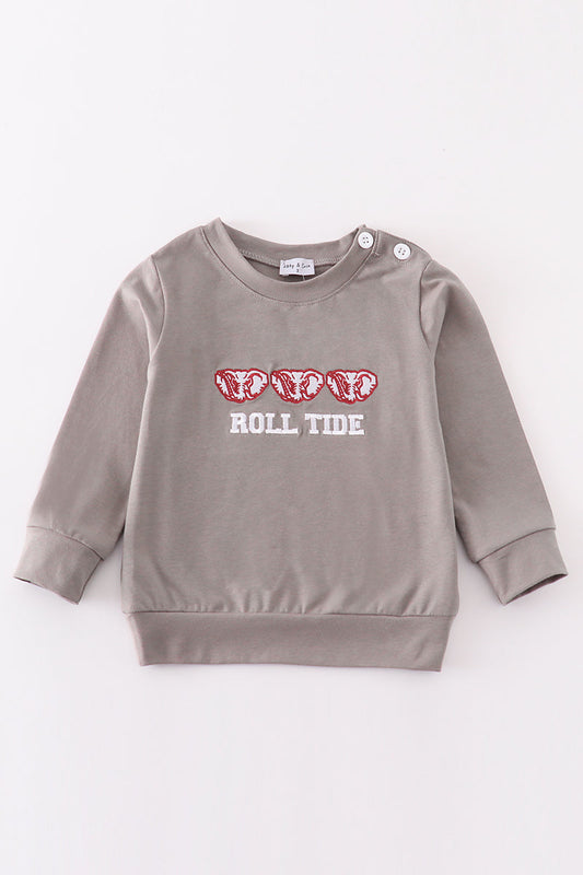 Grey roll tide embroidery boy top