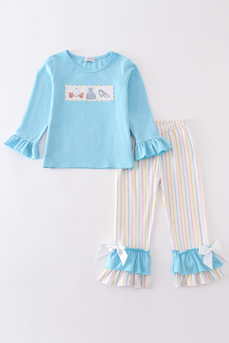 Stripe princess embroidery girl set