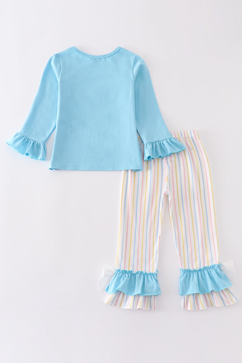 Stripe princess embroidery girl set