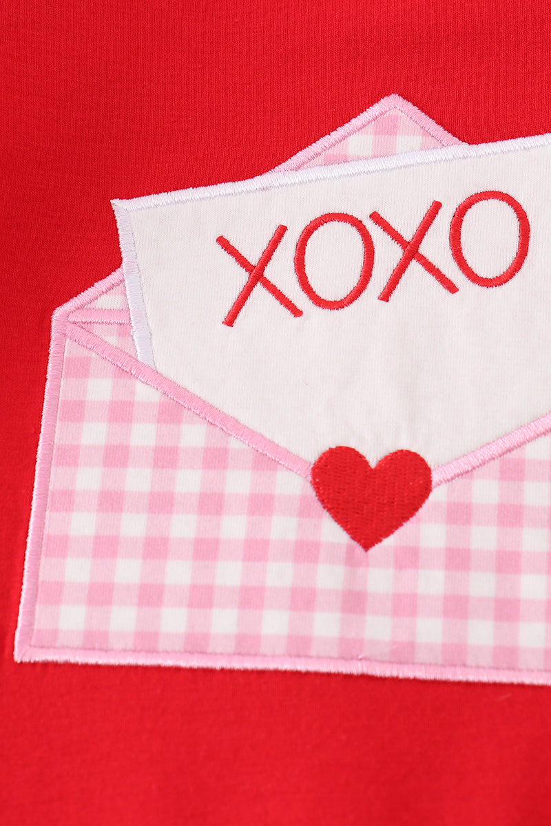 Red valentine XOXO applique girl romper