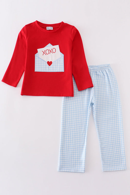 Red valentine XOXO applique boy set