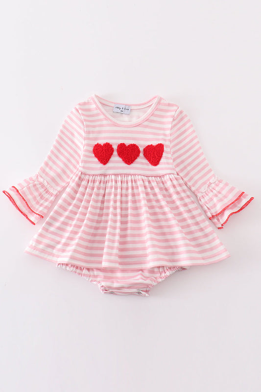 Pink stripe valentine heart french knot girl bubble