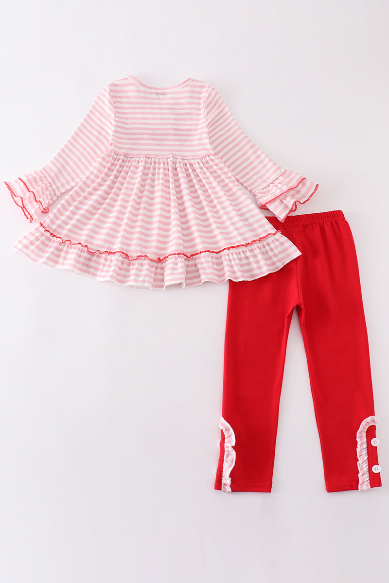 Pink stripe valentine heart french knot girl set