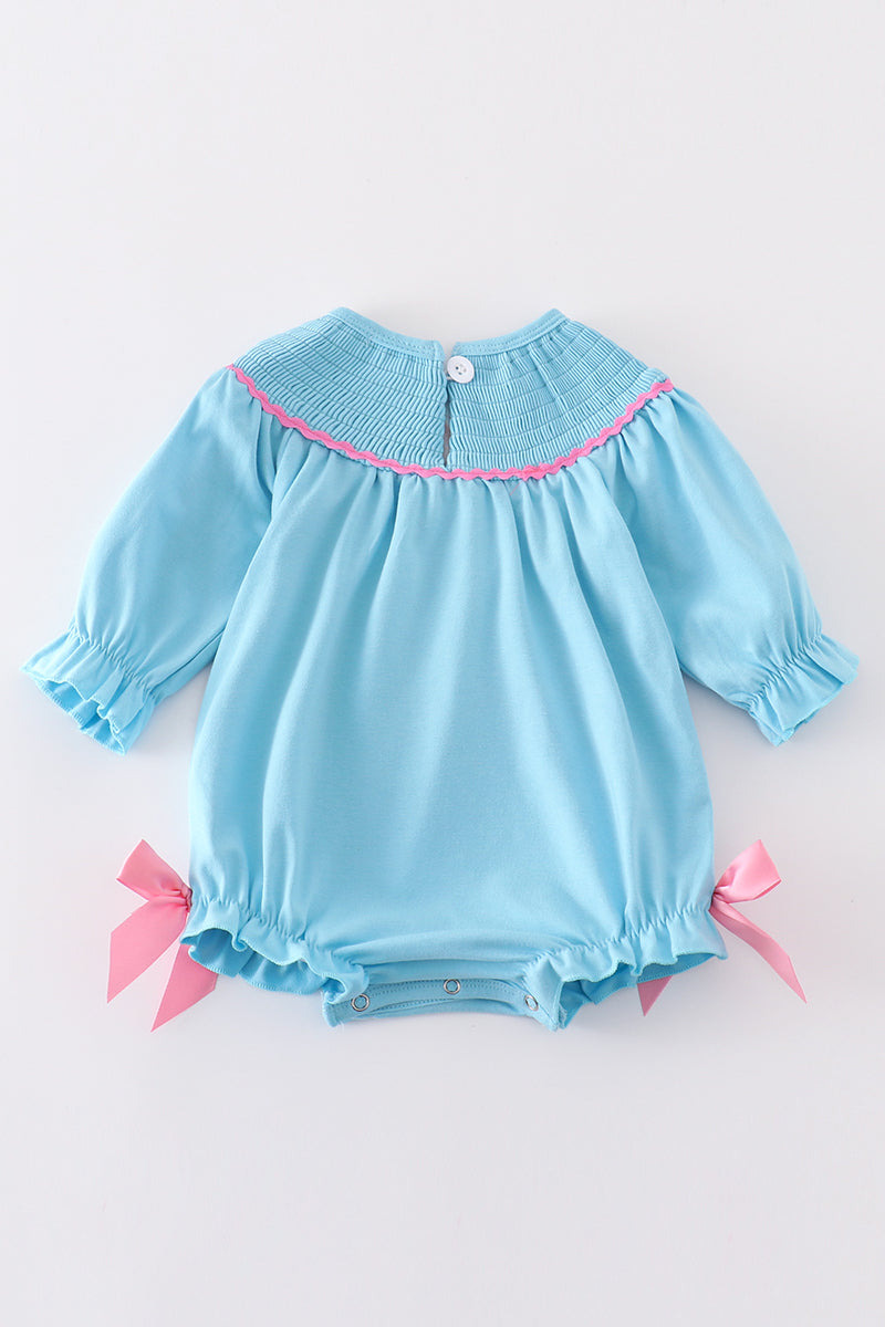 Blue valentine XOXO smocked girl bubble