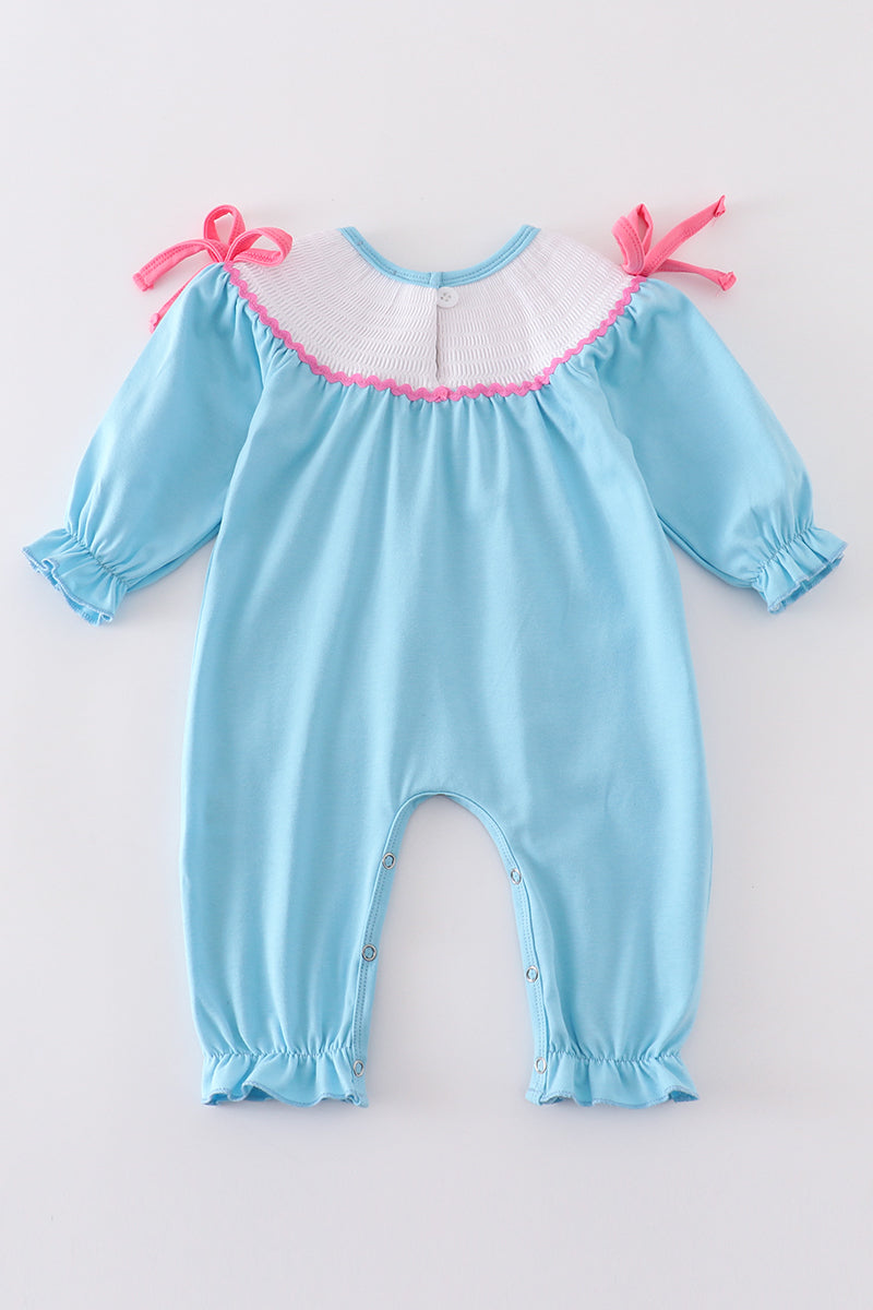 Blue valentine XOXO smocked girl romper