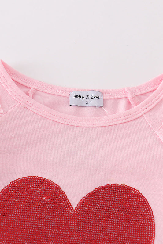 Pink valentine heart sequin girl top