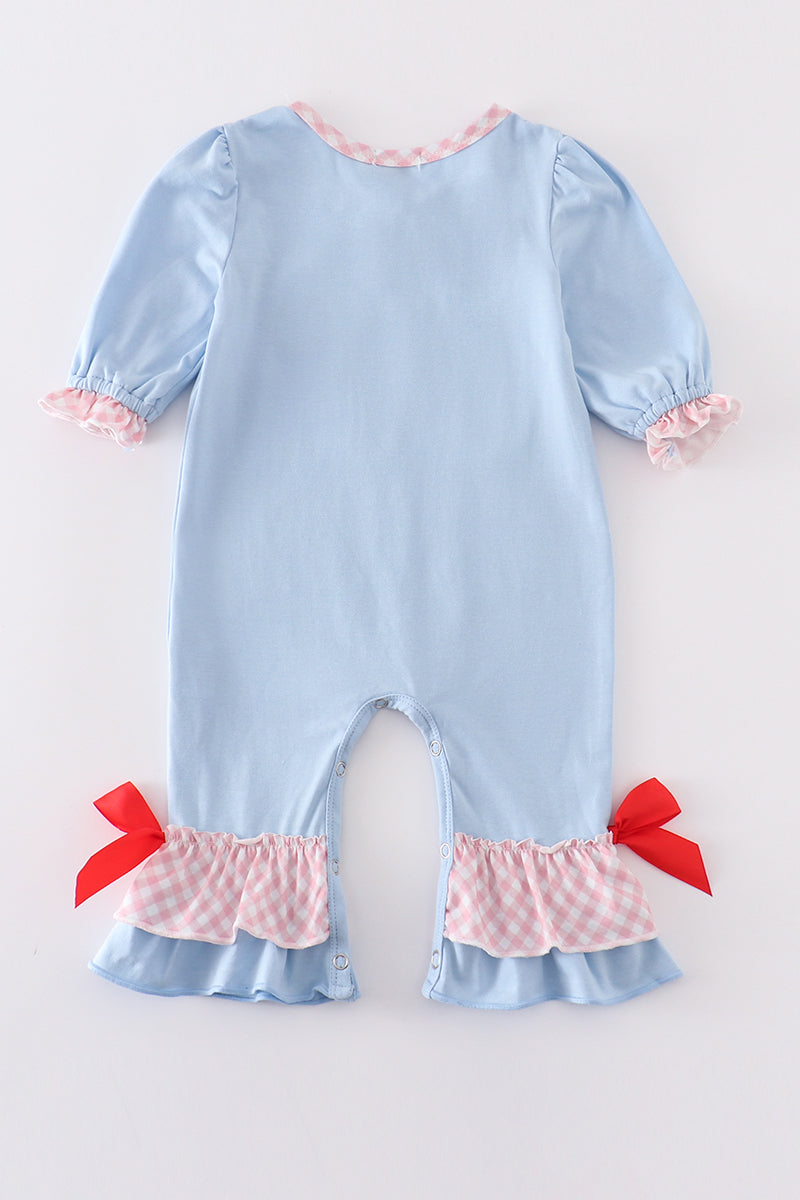 Blue valentine puppy heart applique girl romper