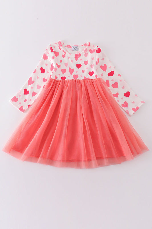 Pink valentine heart ruffle girl tutu dress