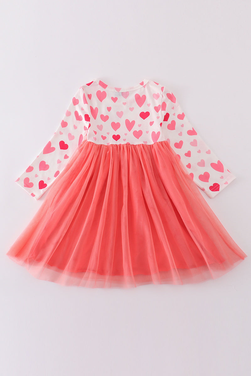 Pink valentine heart ruffle girl tutu dress