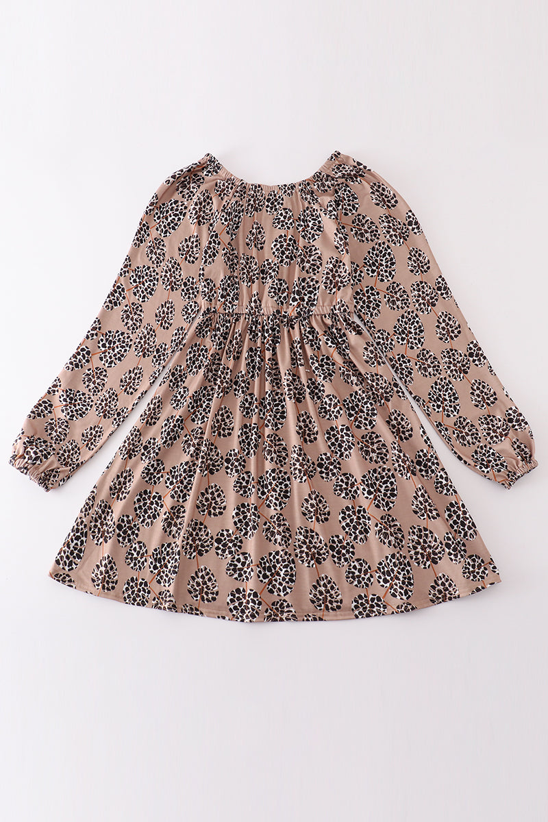 Leopard botanical print women dress