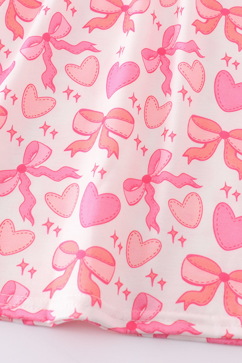 Pink valentine heart bow girl dress