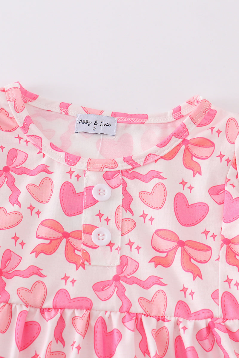 Pink valentine heart bow girl dress