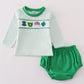 Green lucky clover embroidery boy bloomer set