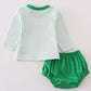 Green lucky clover embroidery boy bloomer set