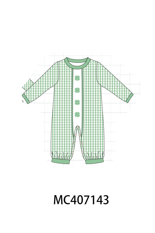 Green clover embroidery boy romper