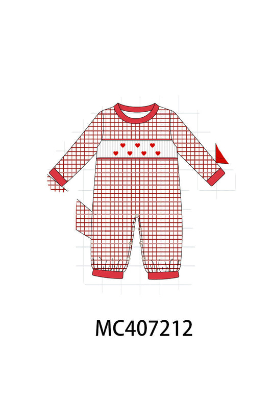 Valentine's day smocked heart embroidery boy romper