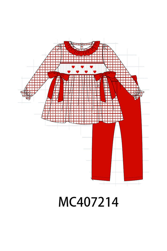 Valentine's day smocked heart embroidery girl set