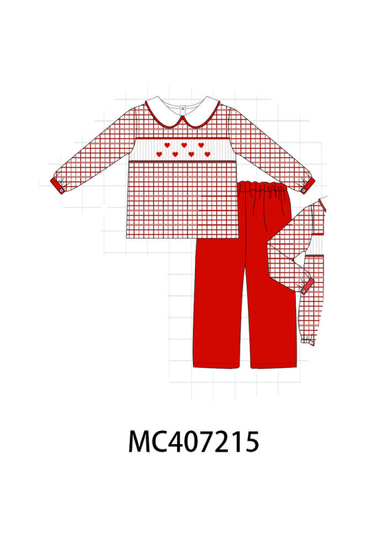 Valentine's day smocked heart embroidery boy set