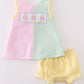 Seersucker sailboat embroidery girl bloomer set