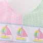 Seersucker sailboat embroidery girl bloomer set