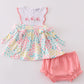 Leopard bunny embroidery girl bloomer set