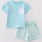 Blue gingham boy shorts set
