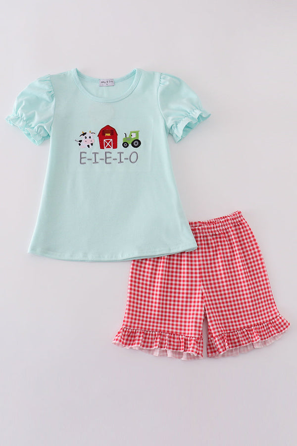 Blue farm embroidery set